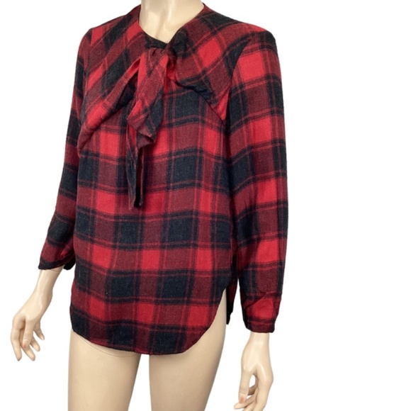 Zara Woman Black & Red Plaid Checkered Top size small Vintage‎ & Wool Look - Picture 2 of 7